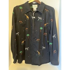 Quacker Factory Jacket Women Large Black Zebra Safari Jungle Rhinestone Full Zip